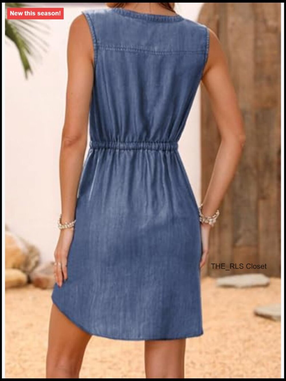 Lightweight Lyocell V-Neck Sleeveless Button Down Casual Jean Dress - Picture 4 of 7